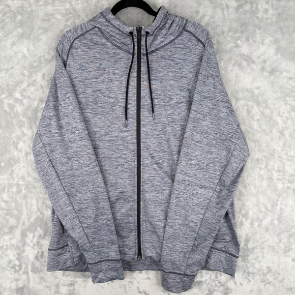 Zella Other - Zella Men Heathered Track Jacket Gray Blue Full Zip Hooded 2XL Polyester Spandex